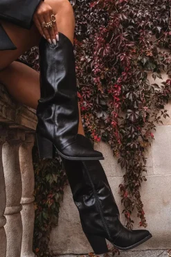 Clearance Boto Ocieplane Kozaki Kowbojki Na Słupku Z Eko Skóry Czarne Mavine Czarny