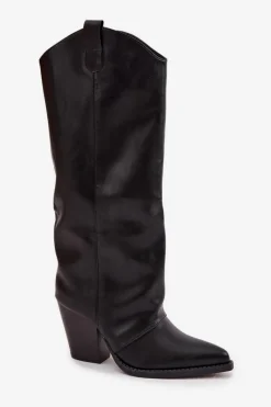 Clearance Boto Ocieplane Kozaki Kowbojki Na Słupku Z Eko Skóry Czarne Mavine Czarny