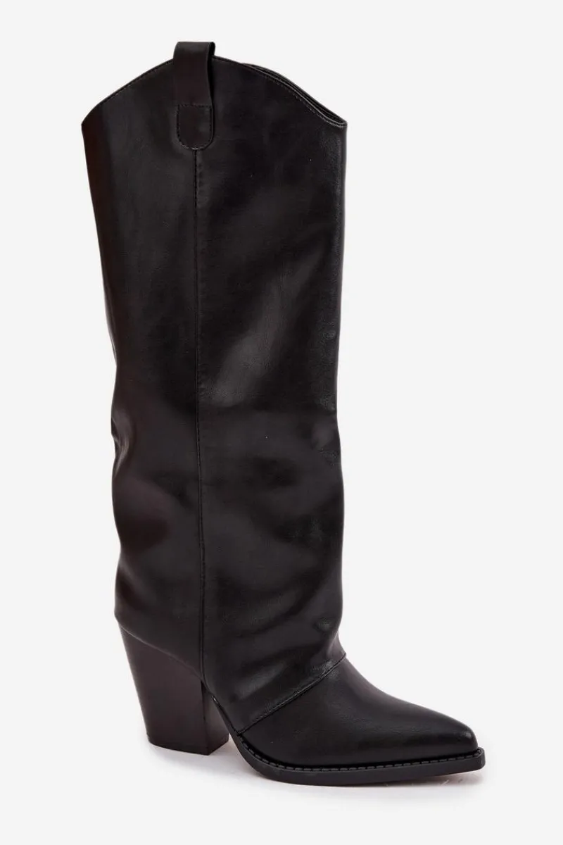 Clearance Boto Ocieplane Kozaki Kowbojki Na Słupku Z Eko Skóry Czarne Mavine Czarny