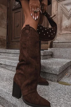 Hot Boto Ocieplane Kozaki Kowbojki Na Słupku Z Eko Zamszu Czekoladowe Mavine Brązowy