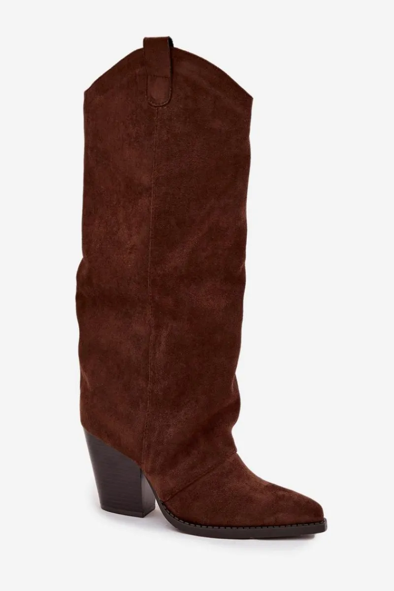 Hot Boto Ocieplane Kozaki Kowbojki Na Słupku Z Eko Zamszu Czekoladowe Mavine Brązowy