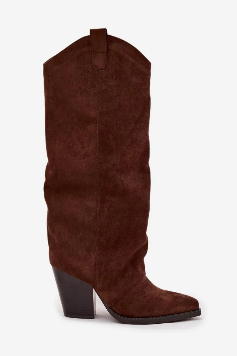 Hot Boto Ocieplane Kozaki Kowbojki Na Słupku Z Eko Zamszu Czekoladowe Mavine Brązowy