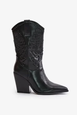 Best Boto Ocieplane Kozaki Kowbojki Na Słupku Ze Zdobieniem Czarne Arlitta