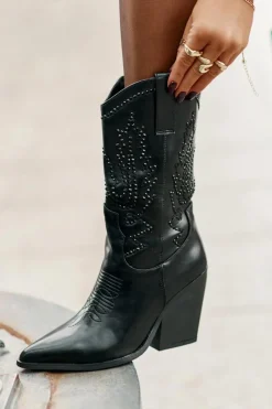 Best Boto Ocieplane Kozaki Kowbojki Na Słupku Ze Zdobieniem Czarne Arlitta