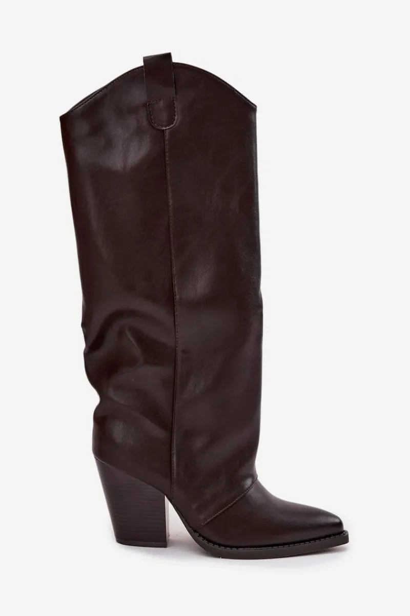 Kozaki Ocieplane|Kozaki Na Słupku>Boto Ocieplane Kozaki Kowbojki Na Słupku Z Eko Skóry Czekoladowe Mavine