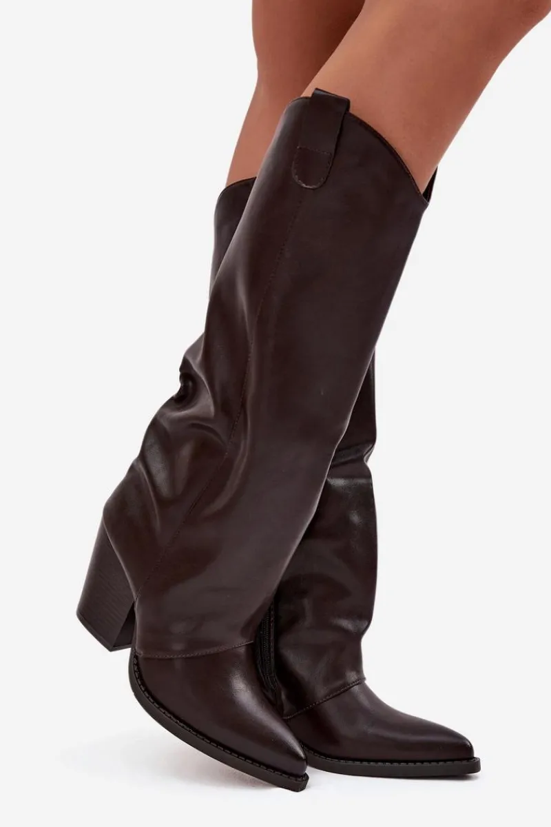 Kozaki Ocieplane|Kozaki Na Słupku>Boto Ocieplane Kozaki Kowbojki Na Słupku Z Eko Skóry Czekoladowe Mavine