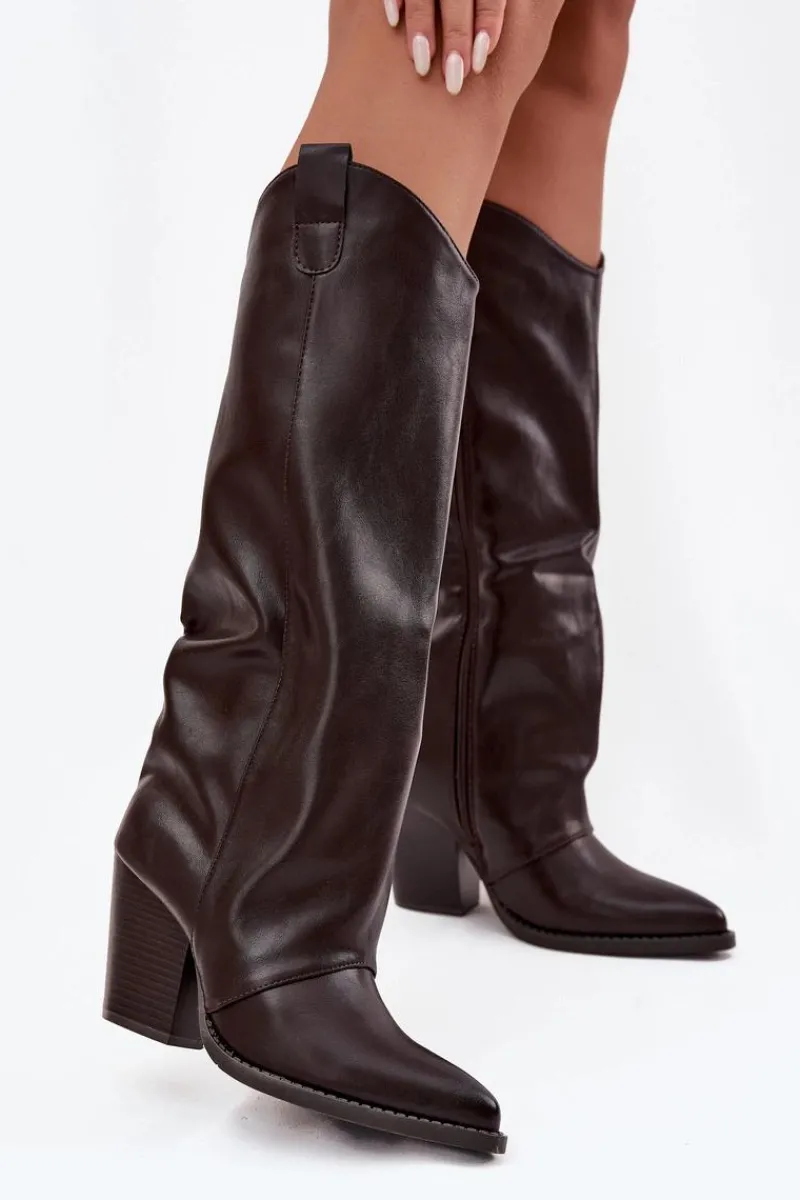 Kozaki Ocieplane|Kozaki Na Słupku>Boto Ocieplane Kozaki Kowbojki Na Słupku Z Eko Skóry Czekoladowe Mavine