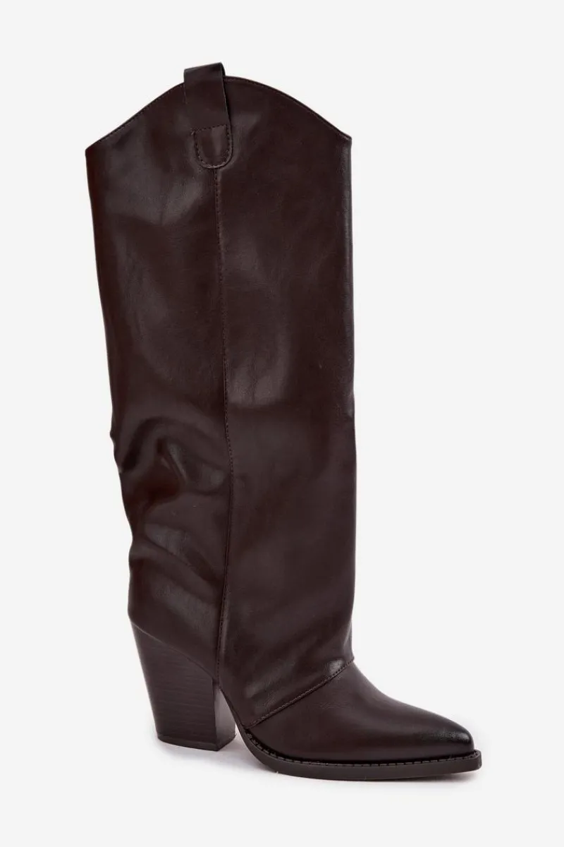 Kozaki Ocieplane|Kozaki Na Słupku>Boto Ocieplane Kozaki Kowbojki Na Słupku Z Eko Skóry Czekoladowe Mavine