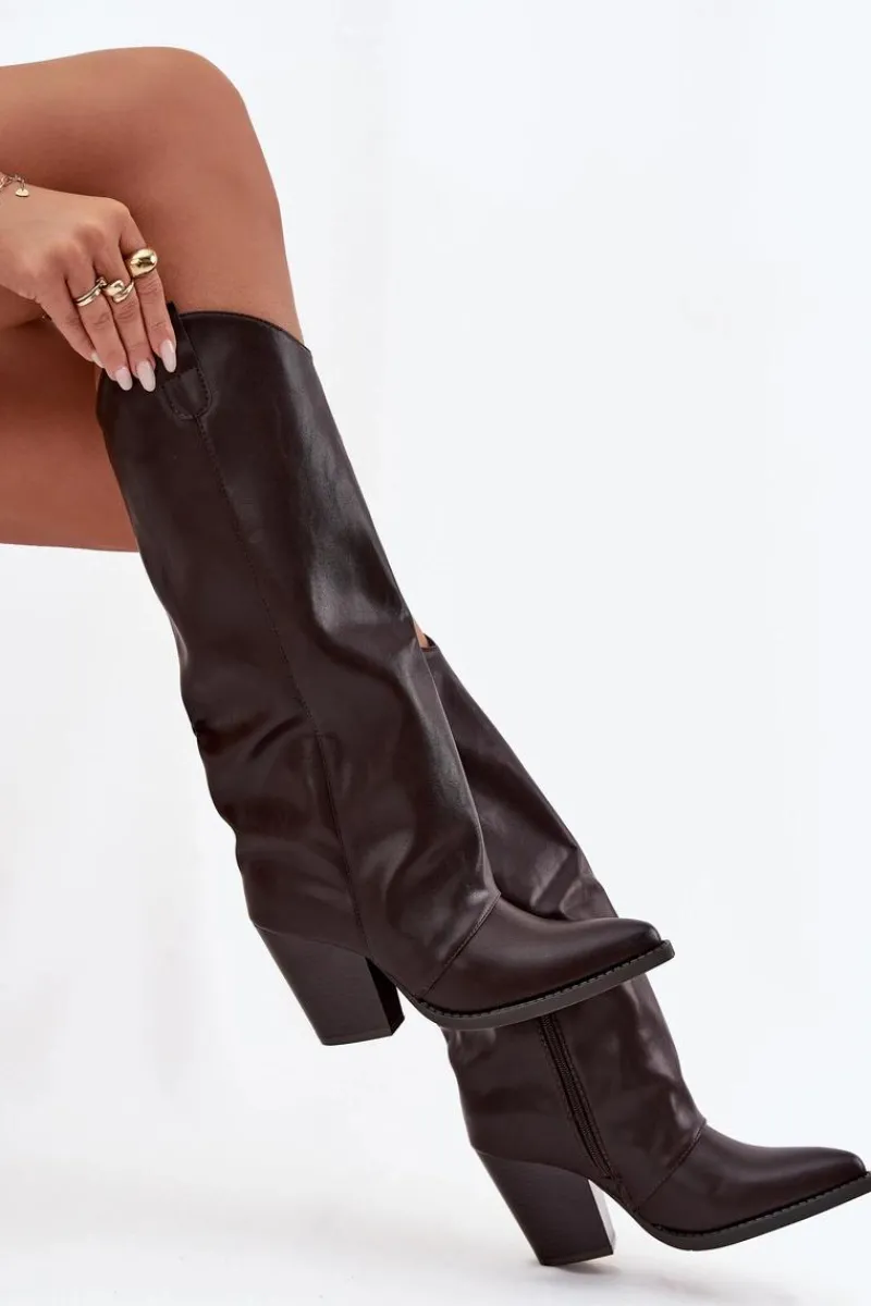 Kozaki Ocieplane|Kozaki Na Słupku>Boto Ocieplane Kozaki Kowbojki Na Słupku Z Eko Skóry Czekoladowe Mavine