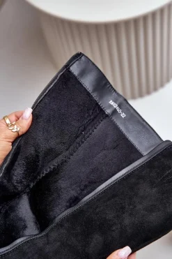 Outlet Ocieplane Kozaki Na Słupku Eko Zamszowe Przed Kolano Czarne Leamirael Damskie Kozaki Ocieplane|Kozaki Na Słupku