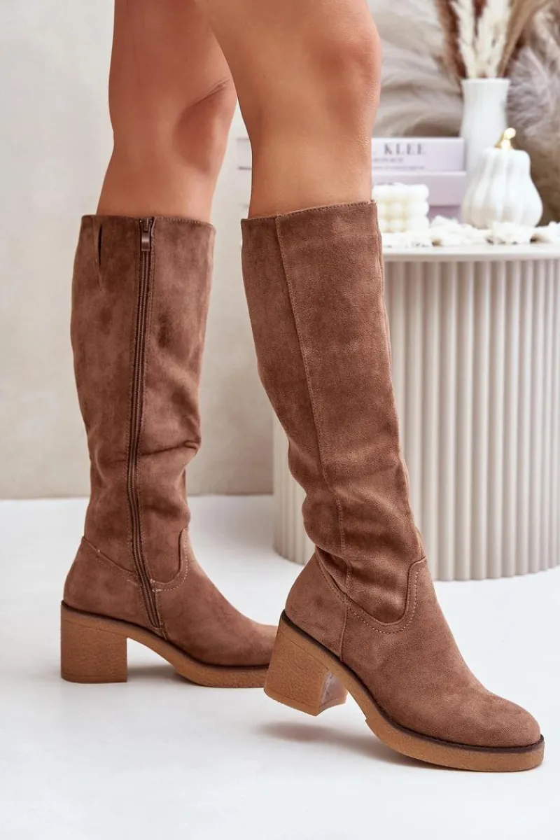 Kozaki Ocieplane|Kozaki Na Słupku>Boto Ocieplane Kozaki Na Słupku Eko Zamszowe Przed Kolano Brązowe Leamirael