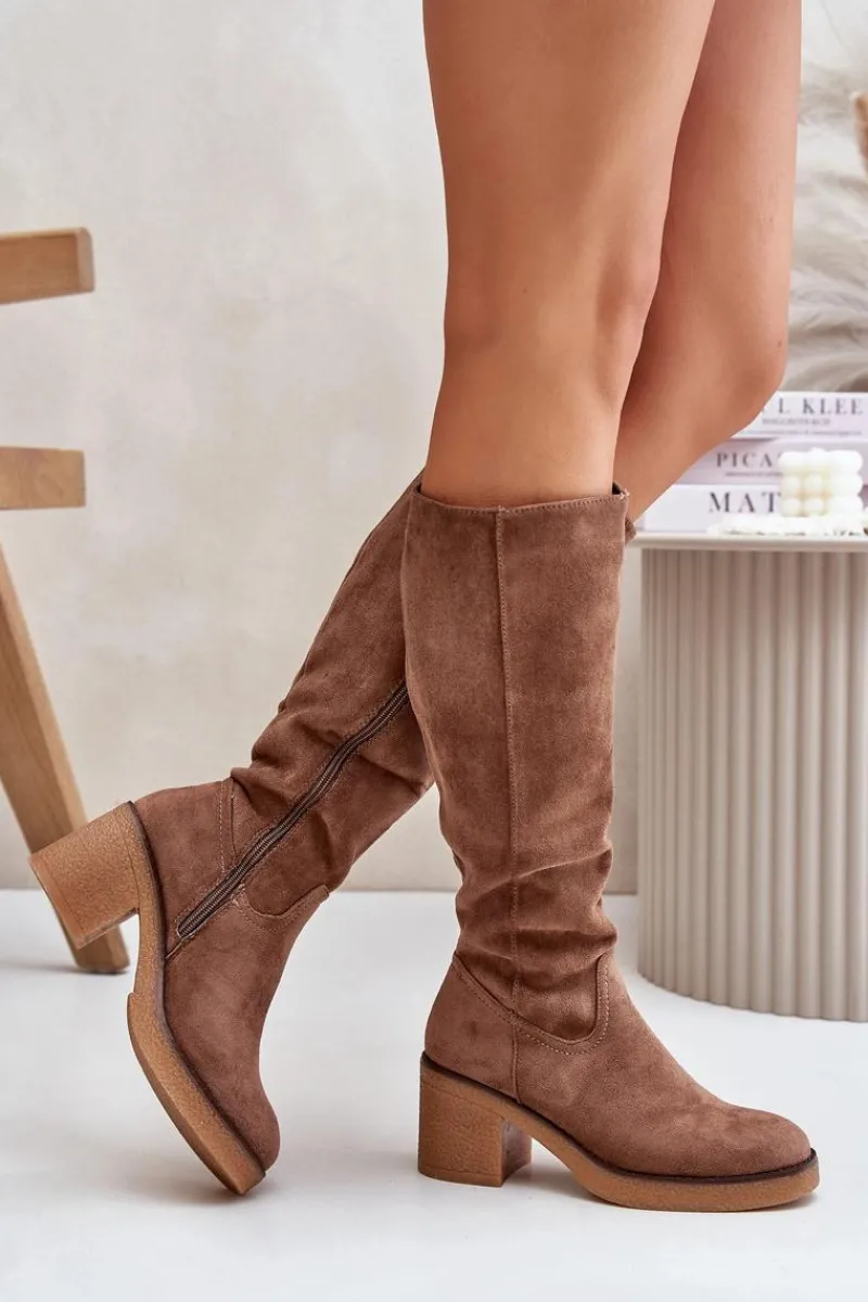 Kozaki Ocieplane|Kozaki Na Słupku>Boto Ocieplane Kozaki Na Słupku Eko Zamszowe Przed Kolano Brązowe Leamirael