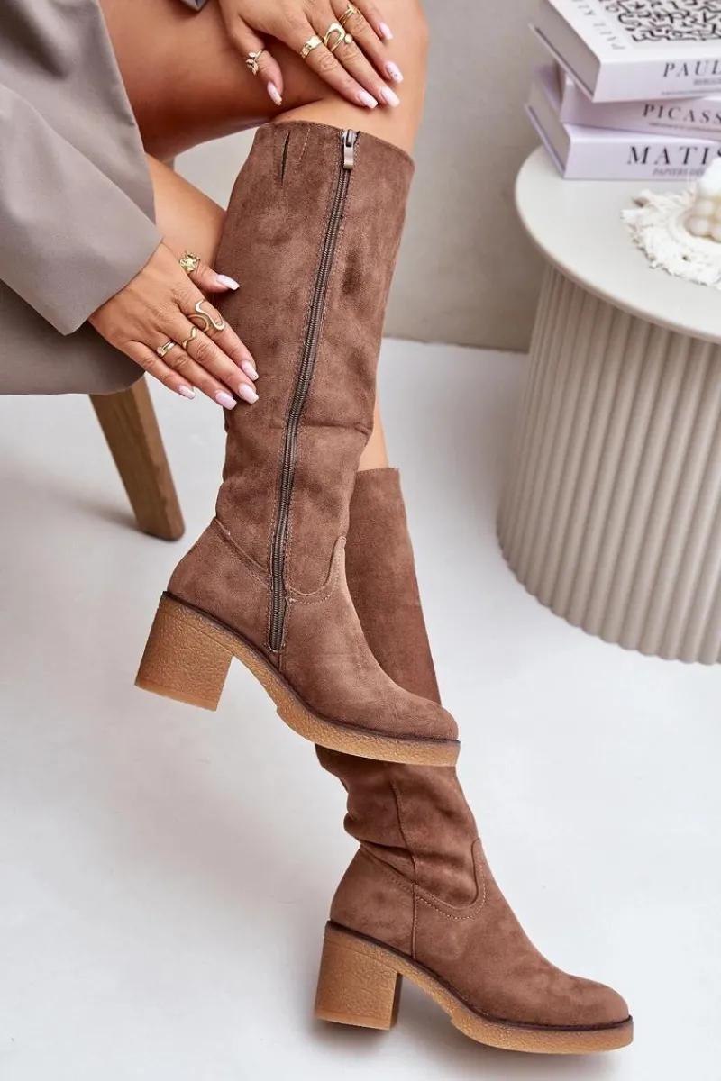 Kozaki Ocieplane|Kozaki Na Słupku>Boto Ocieplane Kozaki Na Słupku Eko Zamszowe Przed Kolano Brązowe Leamirael