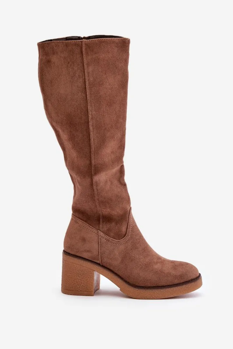 Kozaki Ocieplane|Kozaki Na Słupku>Boto Ocieplane Kozaki Na Słupku Eko Zamszowe Przed Kolano Brązowe Leamirael