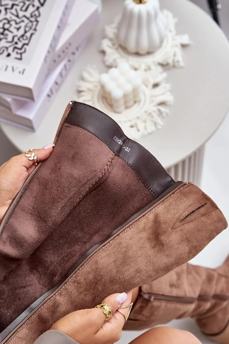 Kozaki Ocieplane|Kozaki Na Słupku>Boto Ocieplane Kozaki Na Słupku Eko Zamszowe Przed Kolano Brązowe Leamirael