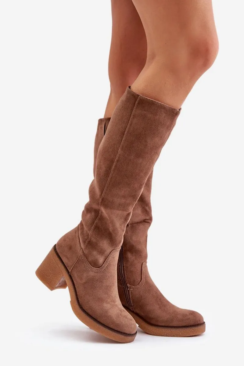 Kozaki Ocieplane|Kozaki Na Słupku>Boto Ocieplane Kozaki Na Słupku Eko Zamszowe Przed Kolano Brązowe Leamirael