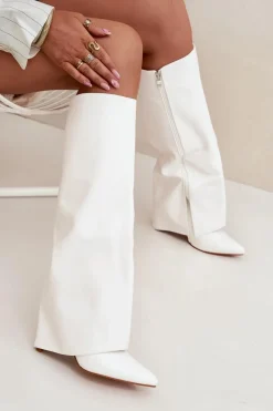 Kozaki Ocieplane|Kozaki Na Szpilce></noscript>Boto Ocieplane Kozaki Na Szpilce Z Wywiniętą Cholewką Białe Tamonia Biały