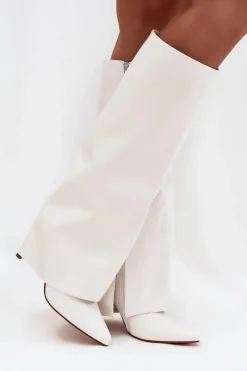 Kozaki Ocieplane|Kozaki Na Szpilce></noscript>Boto Ocieplane Kozaki Na Szpilce Z Wywiniętą Cholewką Białe Tamonia Biały