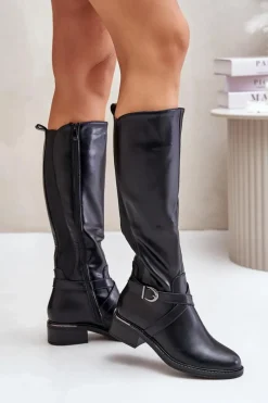 Outlet Evento Ocieplane Kozaki Przed Kolano Z Klamrą Na Zamek Czarne Seavella