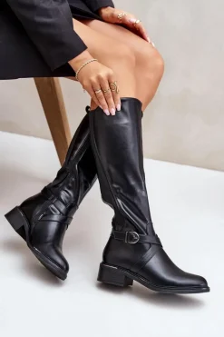 Outlet Evento Ocieplane Kozaki Przed Kolano Z Klamrą Na Zamek Czarne Seavella