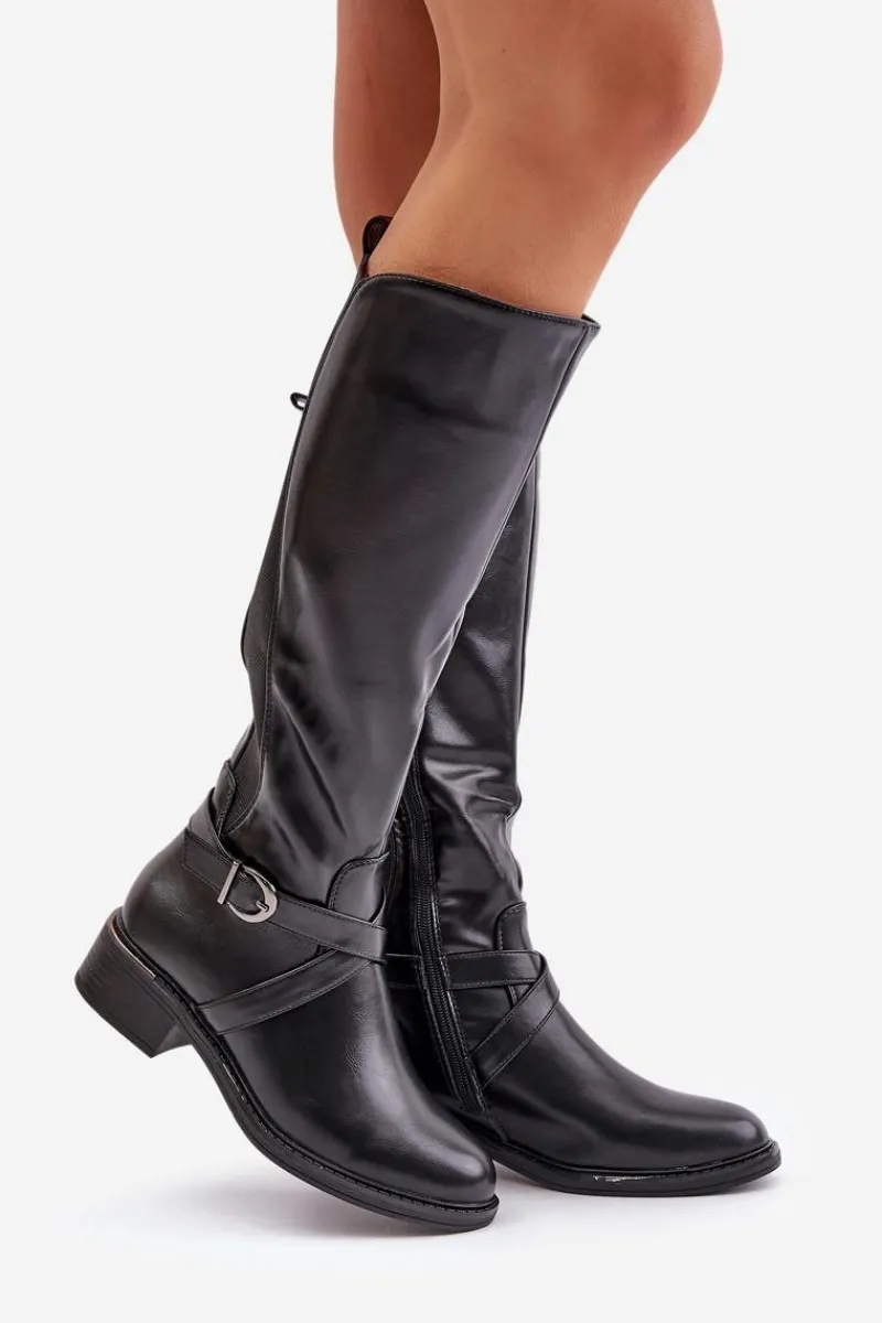 Outlet Evento Ocieplane Kozaki Przed Kolano Z Klamrą Na Zamek Czarne Seavella