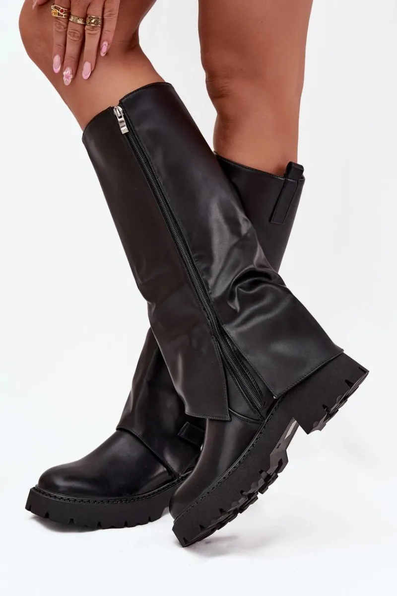Best Ocieplane Kozaki Z Wywiniętą Cholewką I Klamrą Czarne Fiorae Damskie Kozaki Ocieplane|Kozaki Z Wywiniętą Cholewką