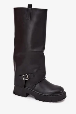Best Ocieplane Kozaki Z Wywiniętą Cholewką I Klamrą Czarne Fiorae Damskie Kozaki Ocieplane|Kozaki Z Wywiniętą Cholewką