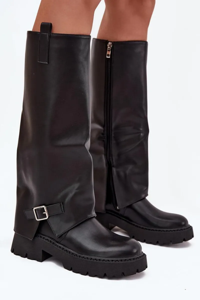 Best Ocieplane Kozaki Z Wywiniętą Cholewką I Klamrą Czarne Fiorae Damskie Kozaki Ocieplane|Kozaki Z Wywiniętą Cholewką