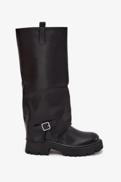 Best Ocieplane Kozaki Z Wywiniętą Cholewką I Klamrą Czarne Fiorae Damskie Kozaki Ocieplane|Kozaki Z Wywiniętą Cholewką