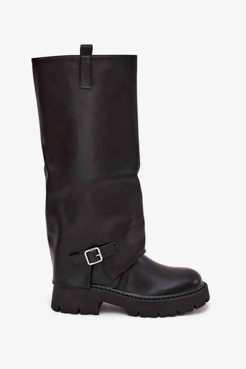 Best Ocieplane Kozaki Z Wywiniętą Cholewką I Klamrą Czarne Fiorae Damskie Kozaki Ocieplane|Kozaki Z Wywiniętą Cholewką