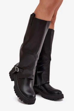 Best Ocieplane Kozaki Z Wywiniętą Cholewką I Klamrą Czarne Fiorae Damskie Kozaki Ocieplane|Kozaki Z Wywiniętą Cholewką
