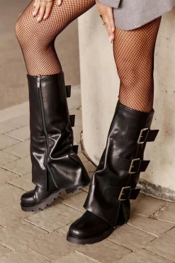 Best Boto Ocieplane Kozaki Z Wywiniętą Cholewką I Klamrami Czarne Cialetta