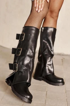 Best Boto Ocieplane Kozaki Z Wywiniętą Cholewką I Klamrami Czarne Cialetta