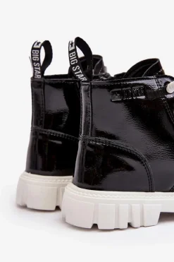 Sale Ocieplane Lakierowane Botki Dziecięce Big Star MM374147 Czarne Dzieci Dziewczęce