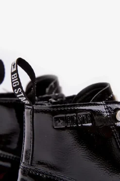 Sale Ocieplane Lakierowane Botki Dziecięce Big Star MM374147 Czarne Dzieci Dziewczęce