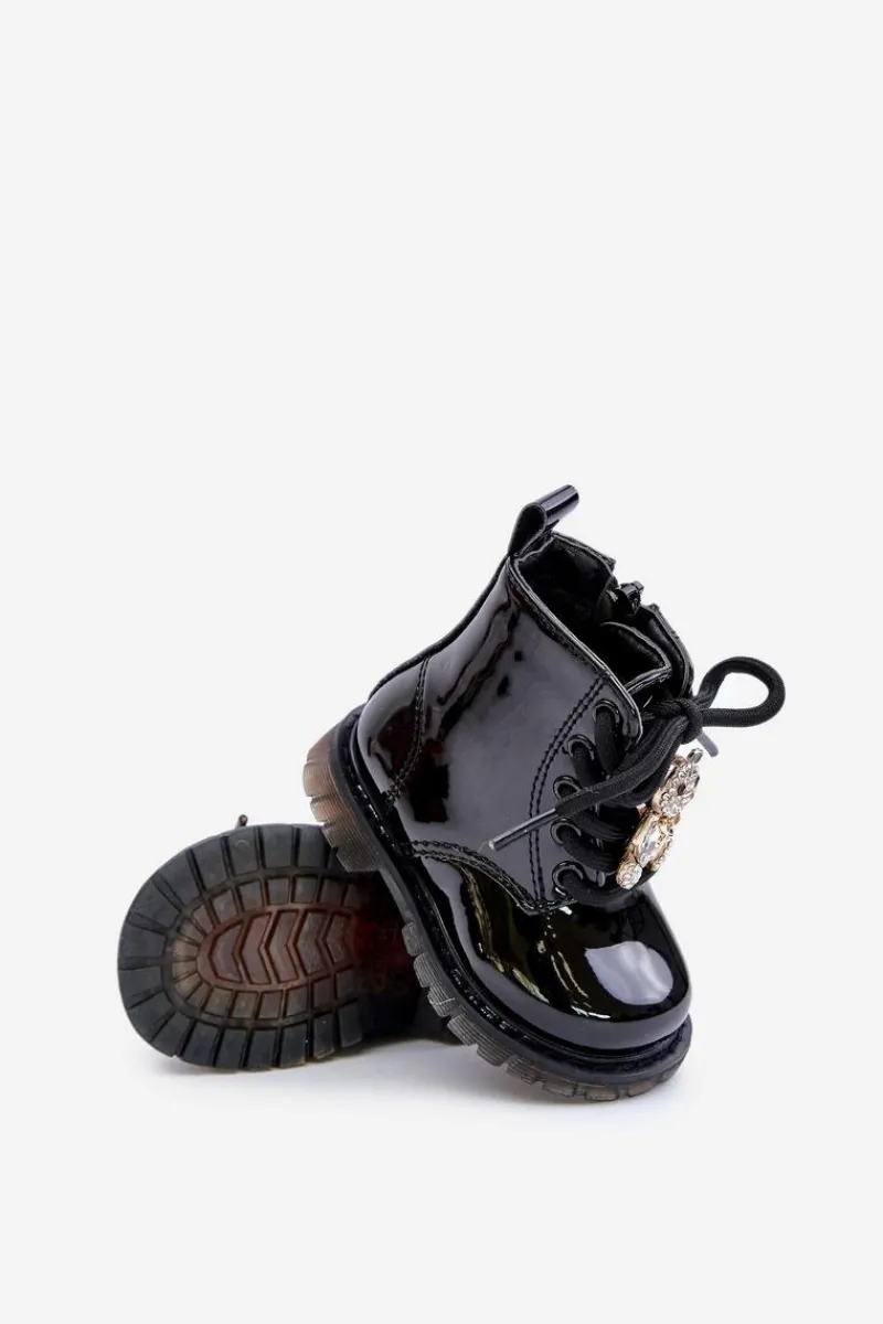 Best Ocieplane Lakierowane Botki Dziecięce Z Misiem Na Zamek Czarne Enchanta Dzieci Dziewczęce
