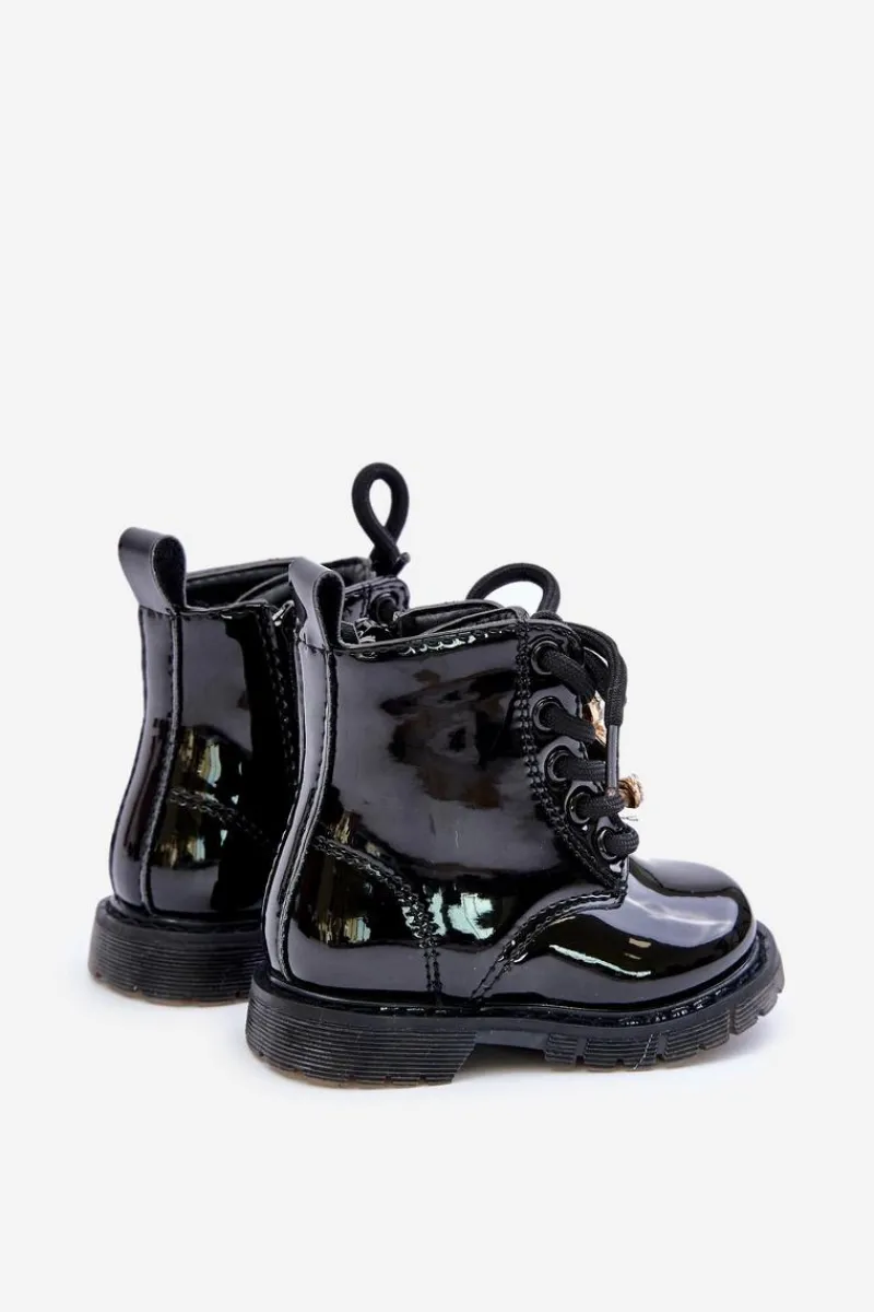 Best Ocieplane Lakierowane Botki Dziecięce Z Misiem Na Zamek Czarne Enchanta Dzieci Dziewczęce