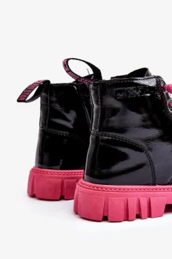 Sale Big Star Shoes Ocieplane Lakierowane Botki Dziecięce Big Star MM374148 Czarno-Różowe