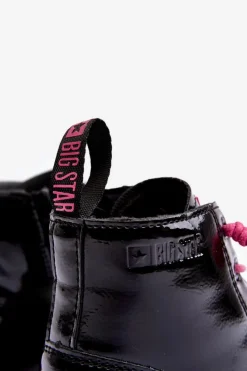 Sale Big Star Shoes Ocieplane Lakierowane Botki Dziecięce Big Star MM374148 Czarno-Różowe