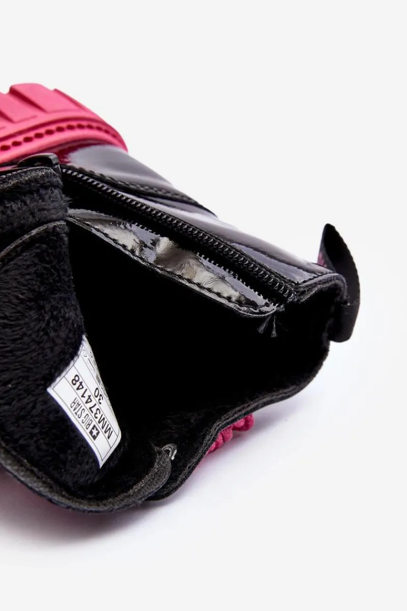 Sale Big Star Shoes Ocieplane Lakierowane Botki Dziecięce Big Star MM374148 Czarno-Różowe