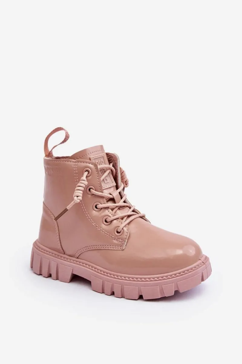 New Ocieplane Lakierowane Botki Dziecięce Big Star MM374144 Różowe Dzieci Dziewczęce