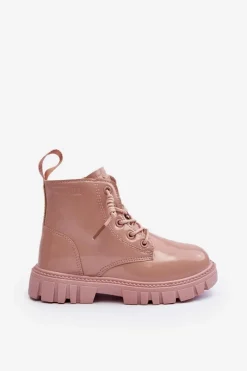 New Ocieplane Lakierowane Botki Dziecięce Big Star MM374144 Różowe Dzieci Dziewczęce