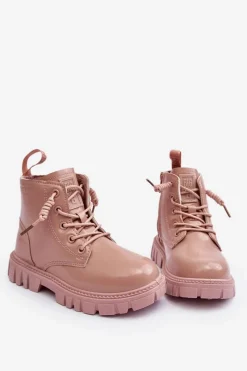 New Ocieplane Lakierowane Botki Dziecięce Big Star MM374144 Różowe Dzieci Dziewczęce