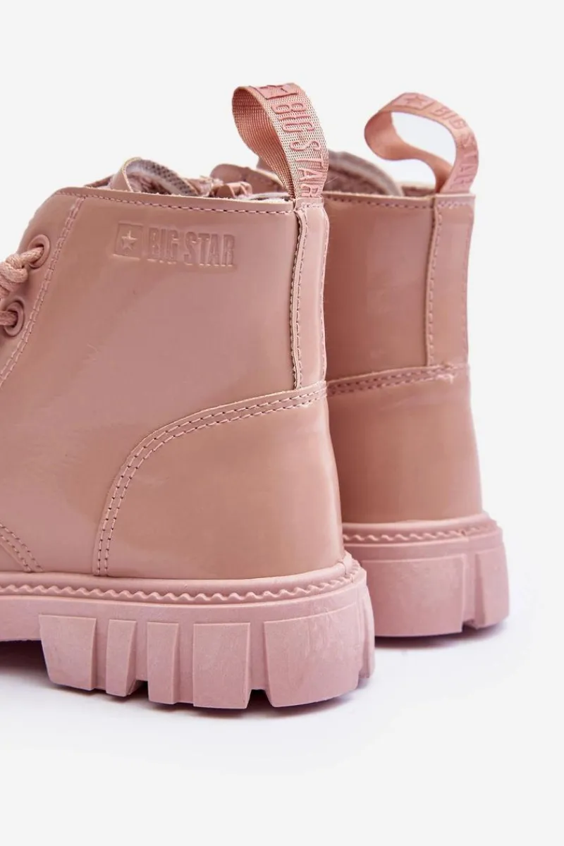 New Ocieplane Lakierowane Botki Dziecięce Big Star MM374144 Różowe Dzieci Dziewczęce