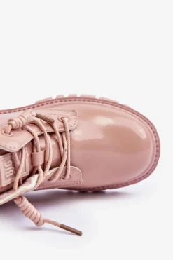 New Ocieplane Lakierowane Botki Dziecięce Big Star MM374144 Różowe Dzieci Dziewczęce