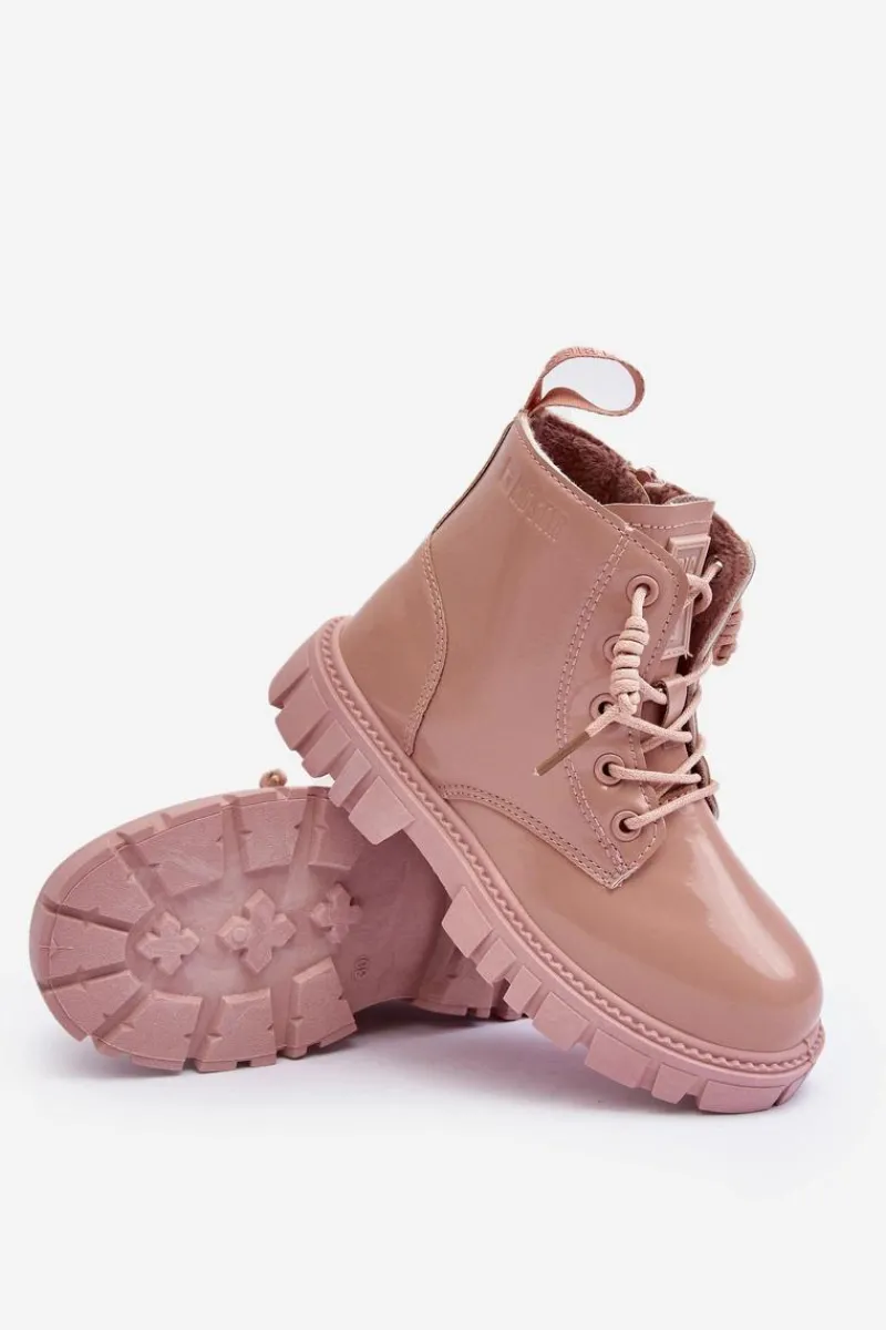 New Ocieplane Lakierowane Botki Dziecięce Big Star MM374144 Różowe Dzieci Dziewczęce