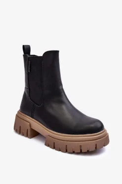 Clearance Ocieplane Masywne Botki Sztyblety Big Star MM274606 Czarne Damskie Czarne Botki|Botki Zimowe Damskie