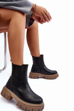 Clearance Ocieplane Masywne Botki Sztyblety Big Star MM274606 Czarne Damskie Czarne Botki|Botki Zimowe Damskie