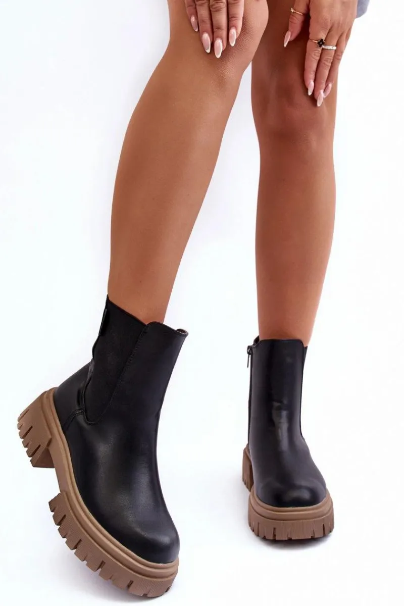 Clearance Ocieplane Masywne Botki Sztyblety Big Star MM274606 Czarne Damskie Czarne Botki|Botki Zimowe Damskie