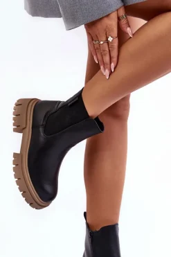 Clearance Ocieplane Masywne Botki Sztyblety Big Star MM274606 Czarne Damskie Czarne Botki|Botki Zimowe Damskie